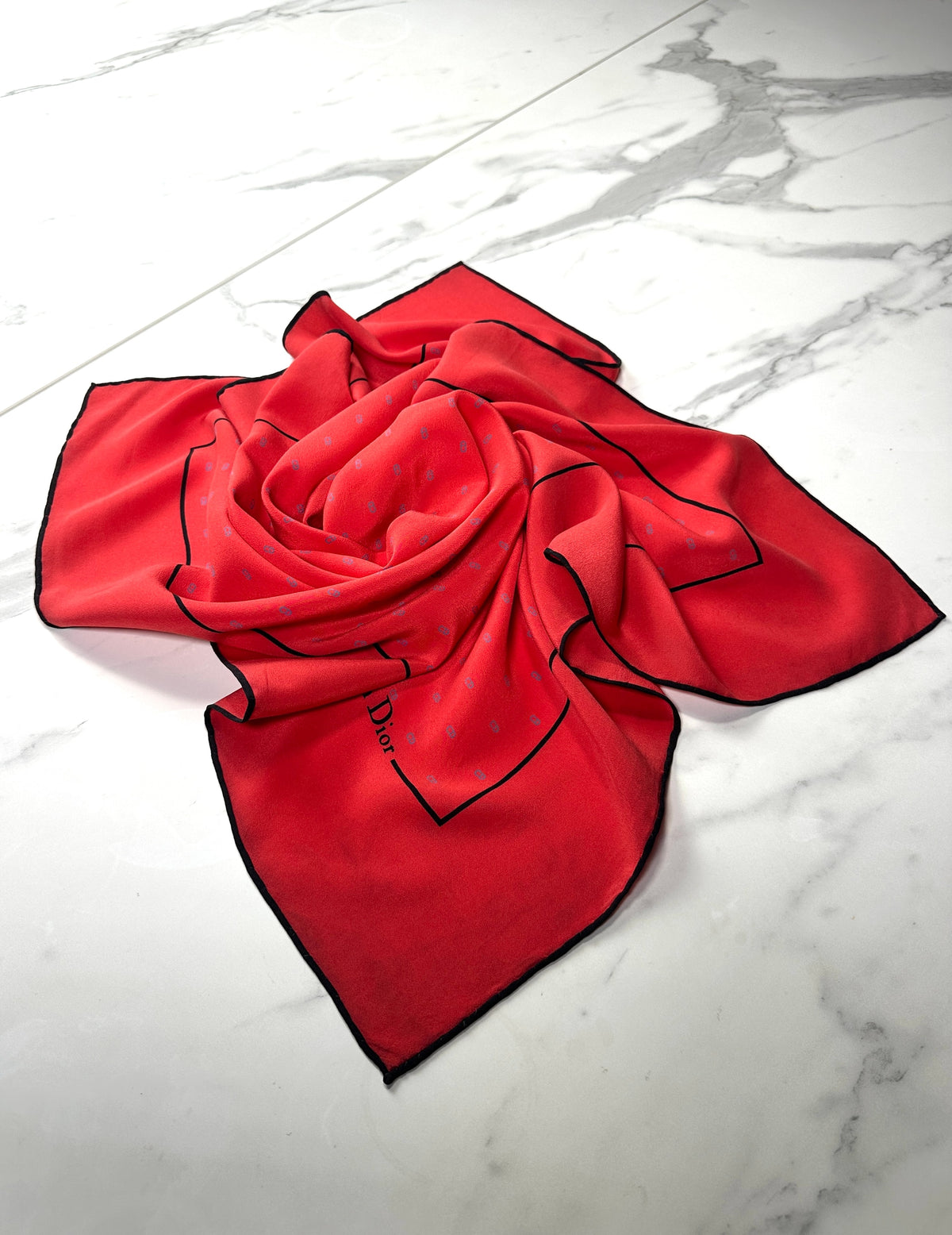 Dior Silk Scarf in Red with Vintage Polka Dot Pattern