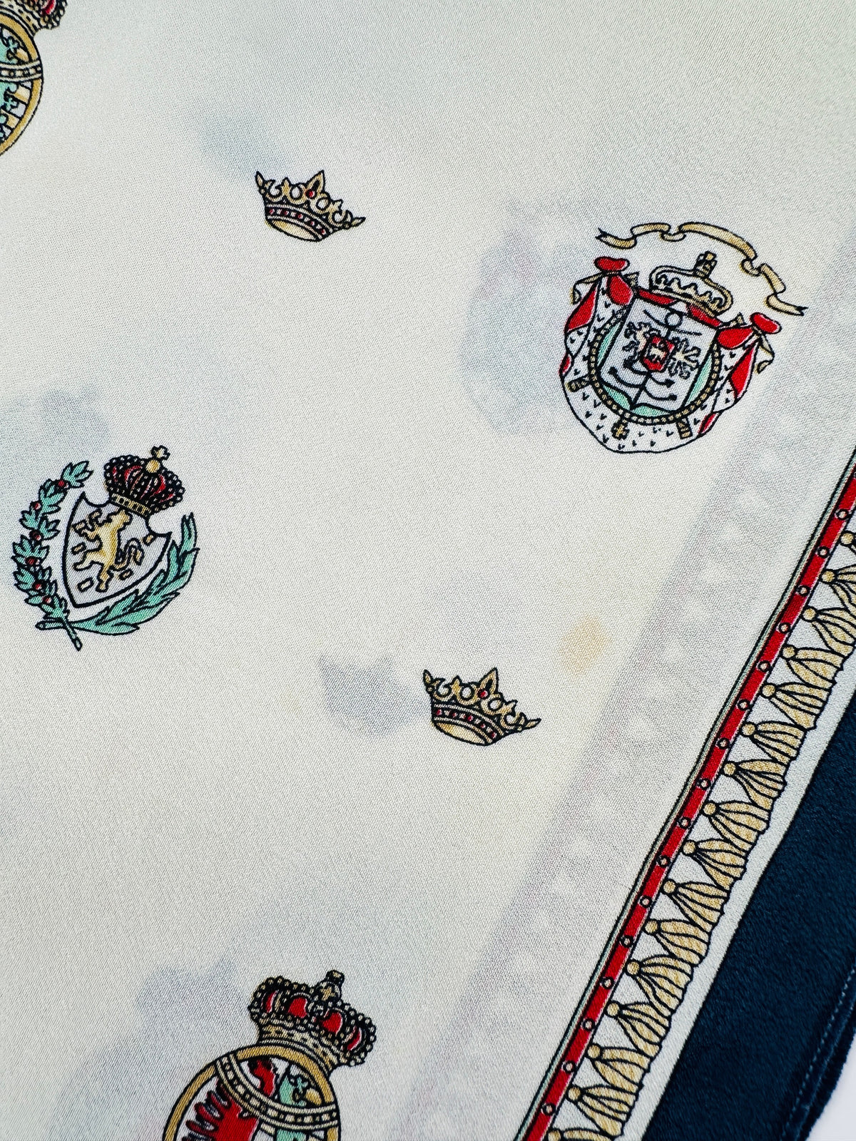 Silk scarf Céline in cream and navy with authentic vintage coat of arms pattern
