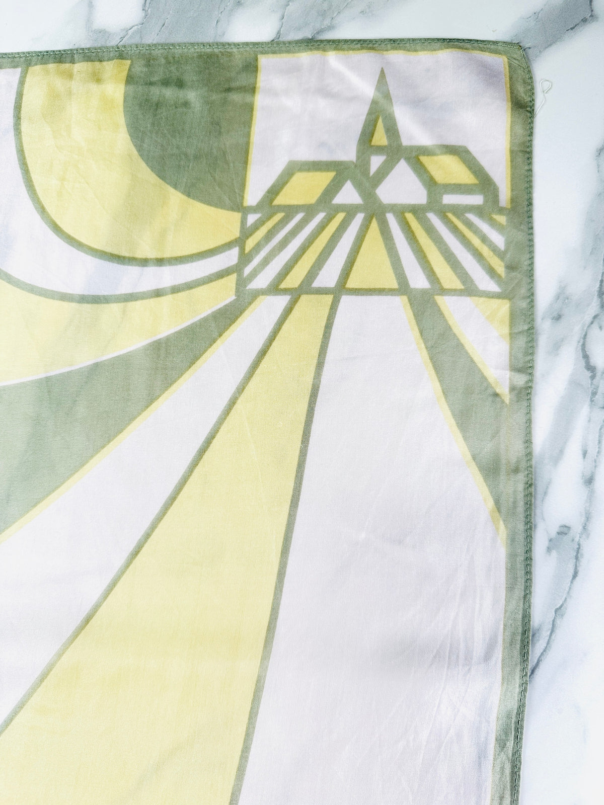 Authentic vintage silk scarf Christian Dior in yellow and green with graphic pattern