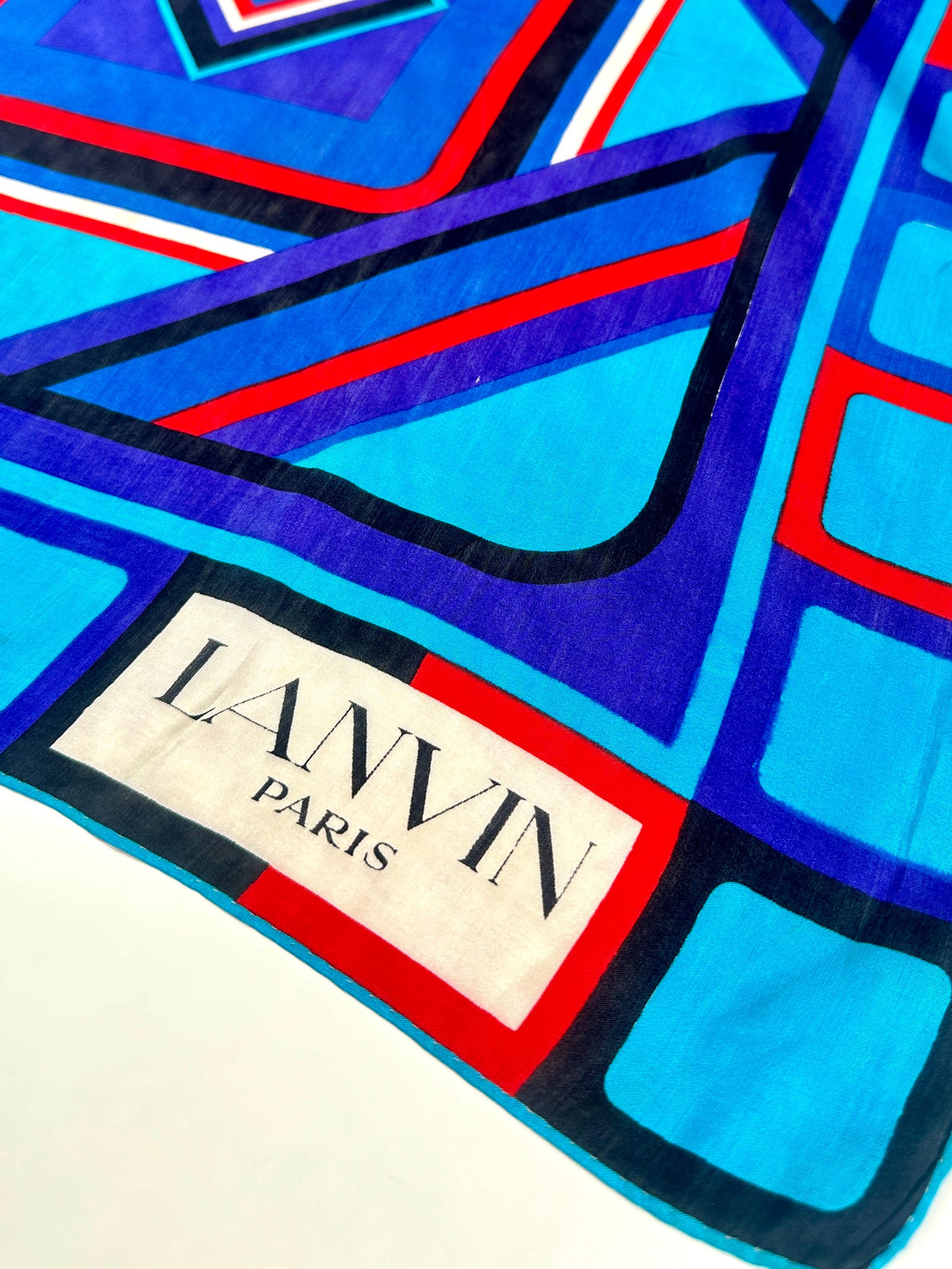 Silk Scarf Lanvin in Blue and Red Vintage Geometric Pattern