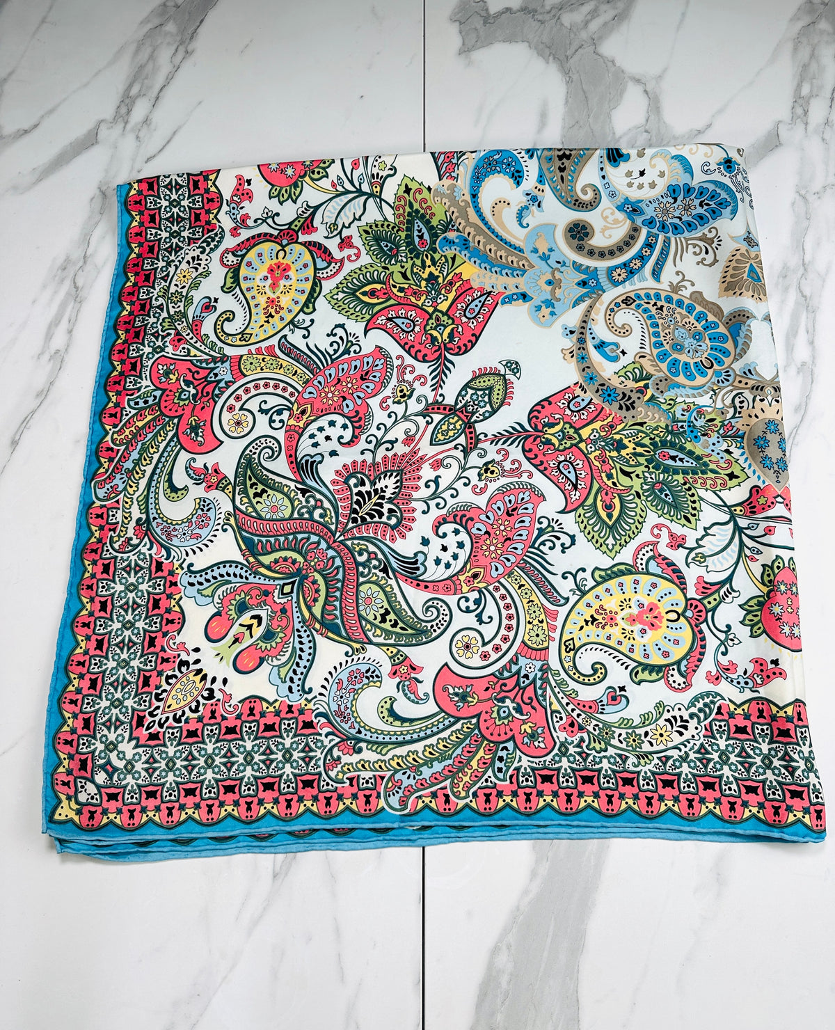 Large Scarf - Satin Silk Pareo in Turquoise