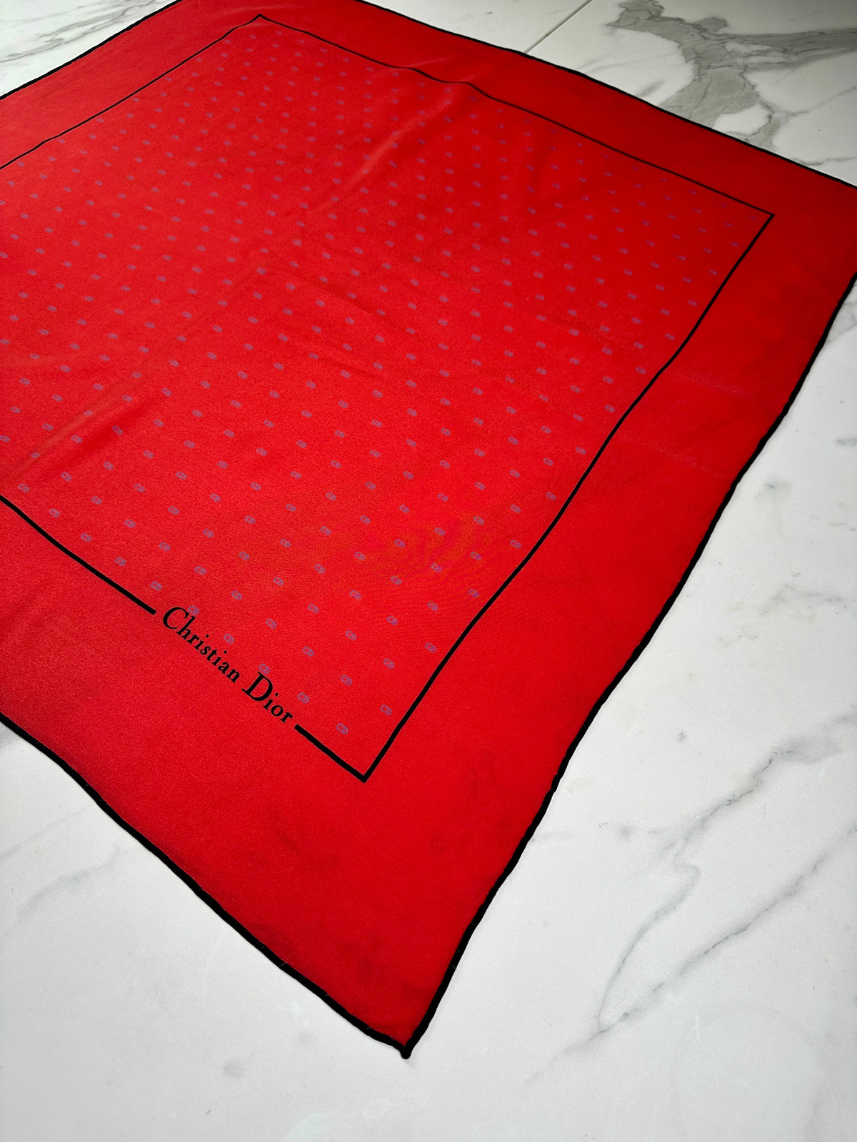 Dior Silk Scarf in Red with Vintage Polka Dot Pattern