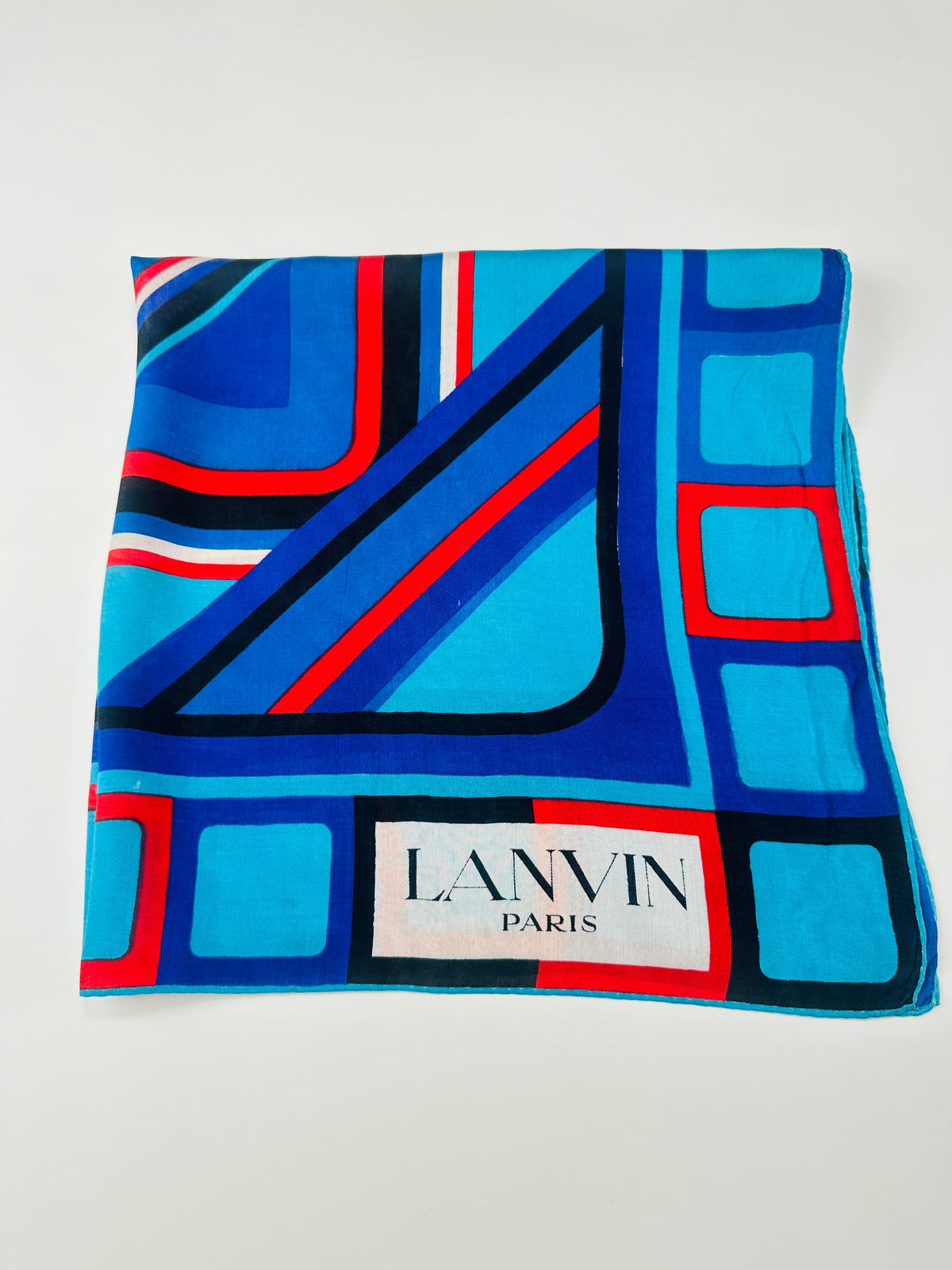 Silk Scarf Lanvin in Blue and Red Vintage Geometric Pattern