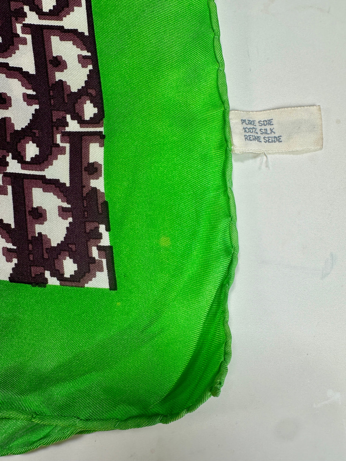 Christian Dior Silk Satin Square in Green and Black Vintage Geometric Pattern