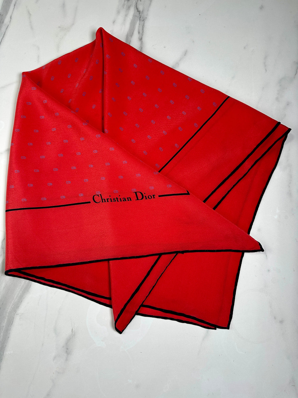 Dior Silk Scarf in Red with Vintage Polka Dot Pattern