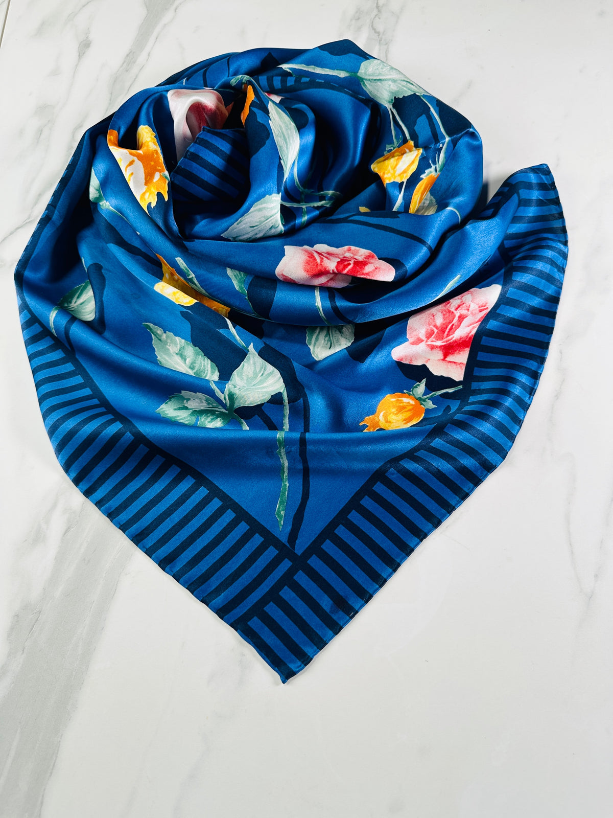 Givenchy Silk Scarf in Blue and Pink Floral Vintage Authentic