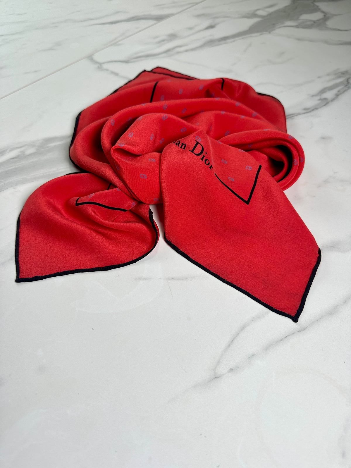 Dior Silk Scarf in Red with Vintage Polka Dot Pattern