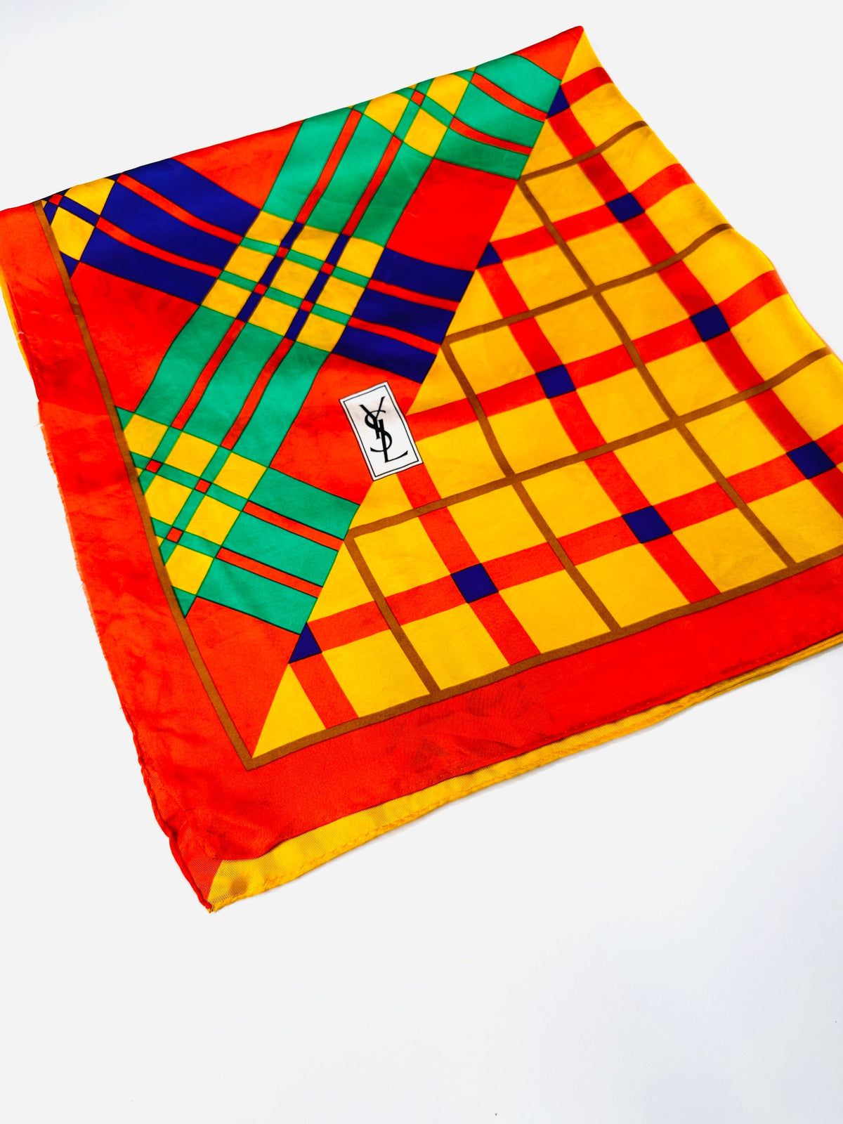 Large Silk Scarf Yves Saint Laurent in Yellow and Red Vintage Geometric Pattern