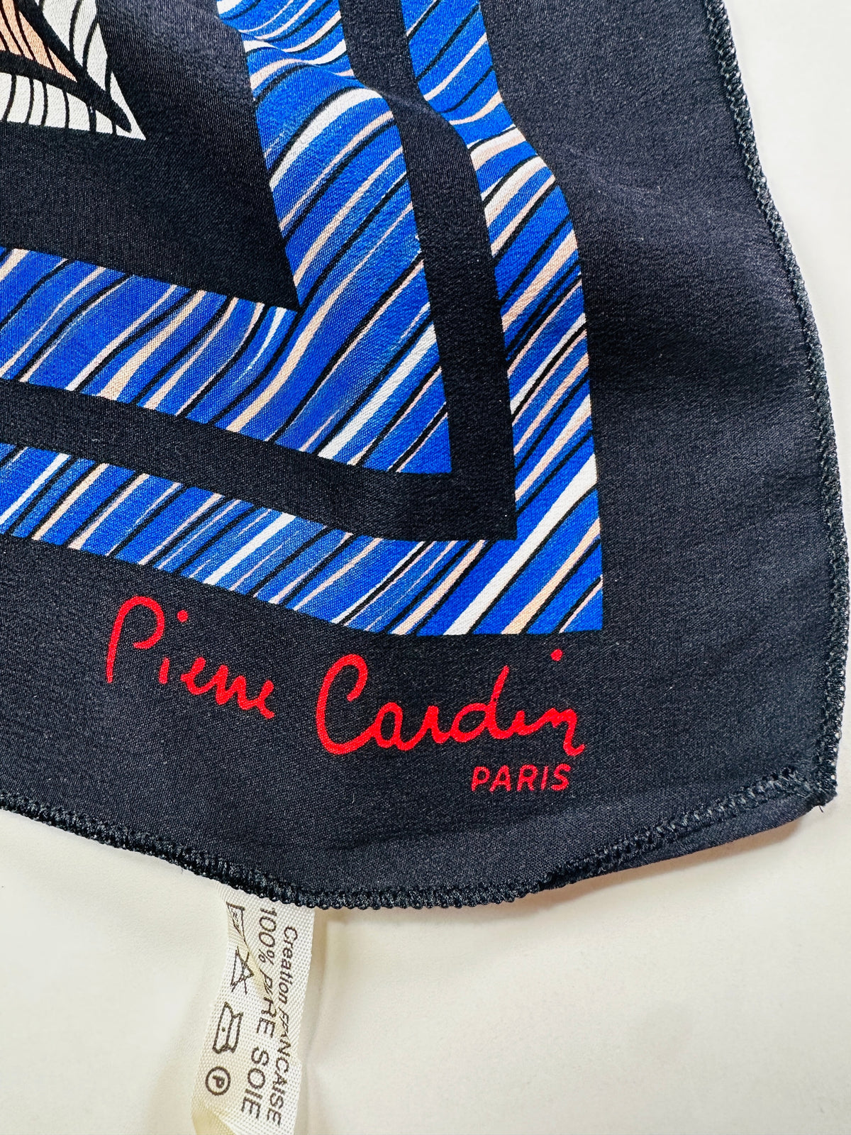 Large square Pierre Cardin in blue and red with authentic vintage abstract pattern