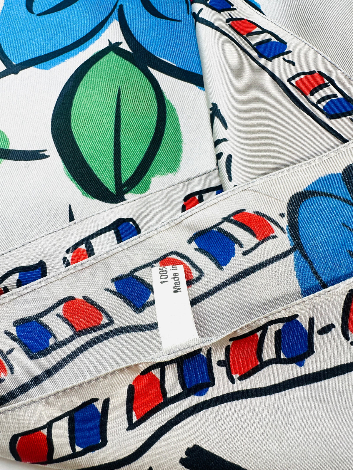 Large silk scarf Sonia Rykiel white and blue vintage floral pattern authentic
